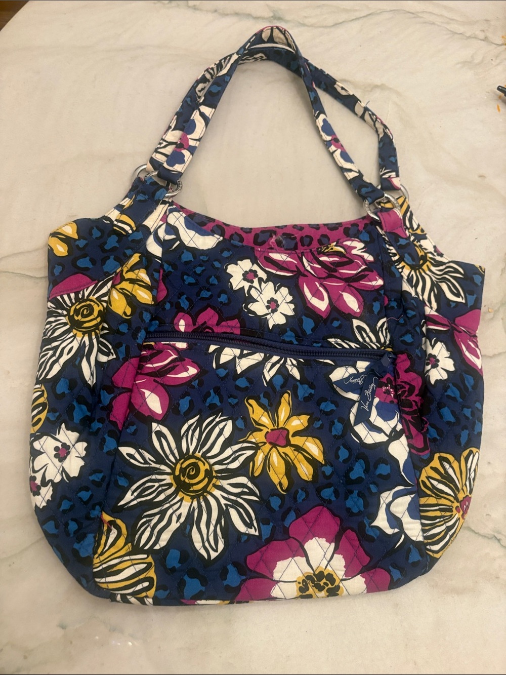 Vera Bradley Navy Floral Tote with Pink & Yellow Accents